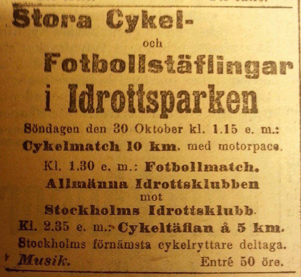 Söndag 30 oktober 1904, kl 13:30  AIK - Stockholms IK 3-0 (?-0)  Idrottsparken, Stockholm