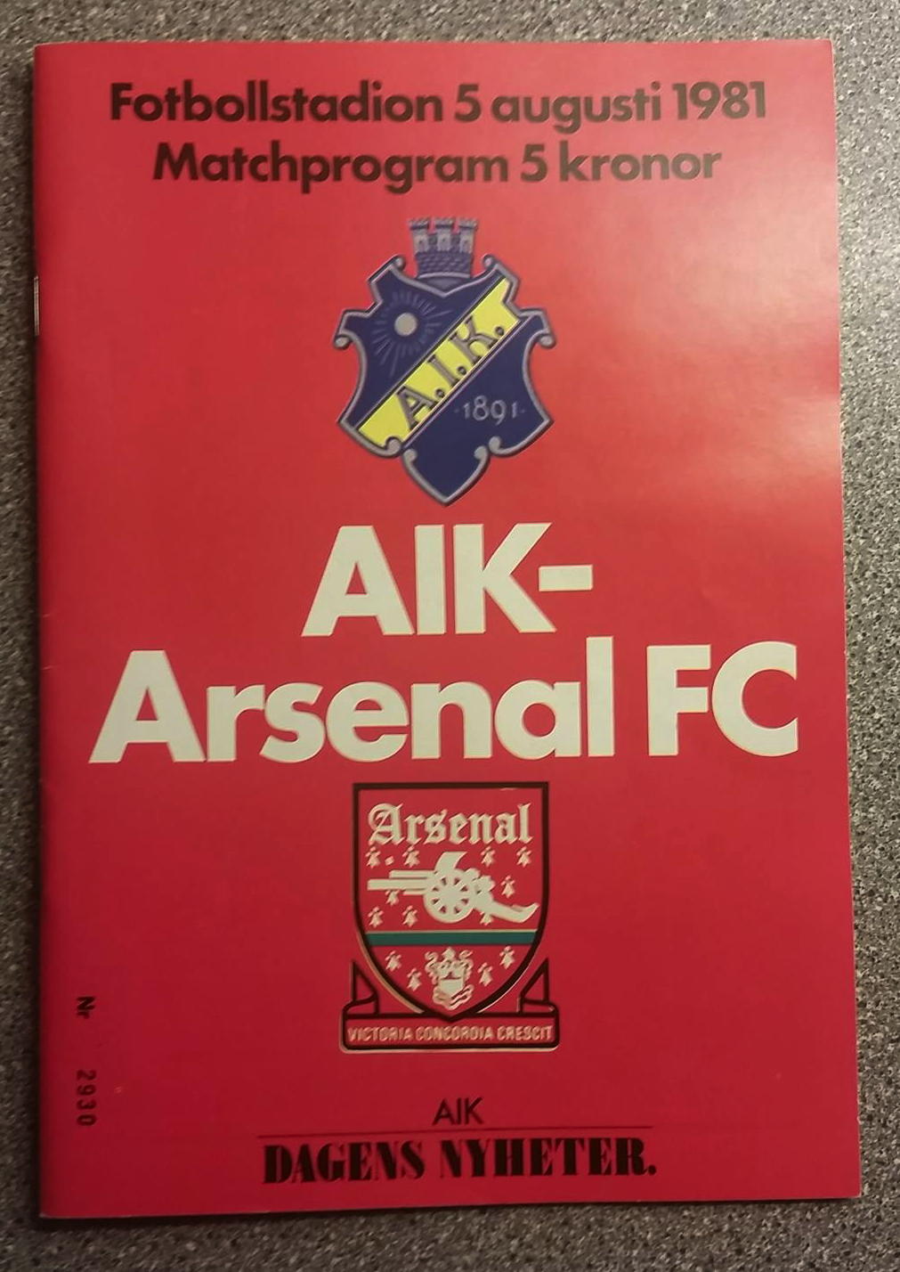 Onsdag 5 augusti 1981  AIK - Arsenal FC 0-0 (0-0)  Råsunda Fotbollstadion, Solna