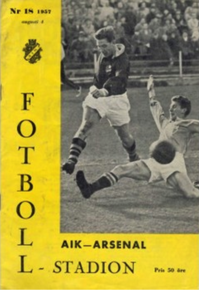 Söndag 4 augusti 1957  AIK - Arsenal FC 1-2 (1-0)  Råsunda Fotbollstadion, Solna